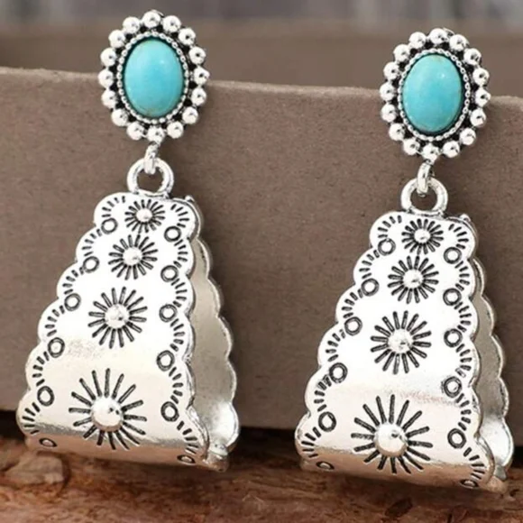 Silver Turquoise Earrings - Picture 3 of 4